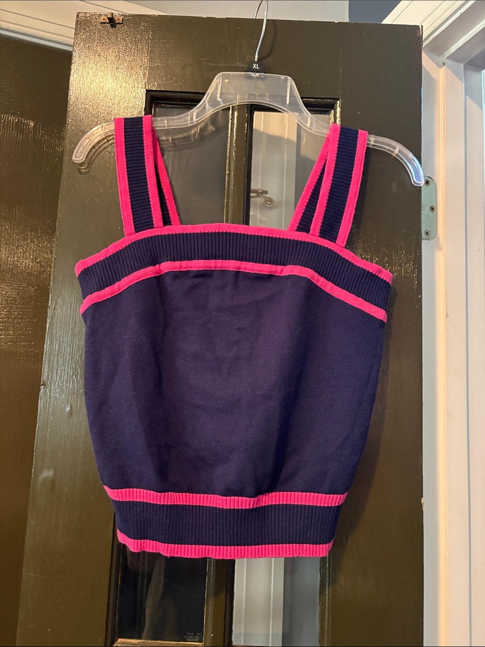 Navy and Hot Pink Ribbed Knit Tank Top sweater
